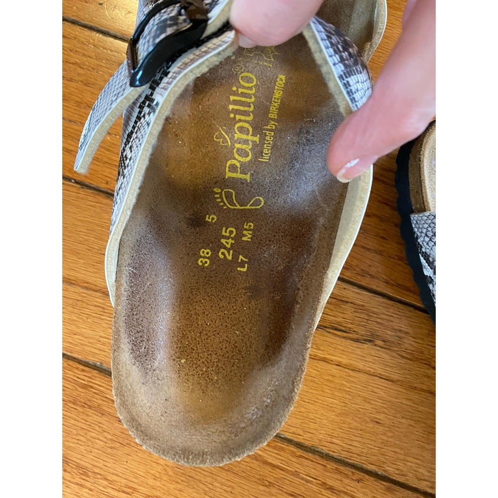 Birkenstock Papillio Size 38 7 Snakeskin Python Sydney Sandals Black White - Picture 4 of 8